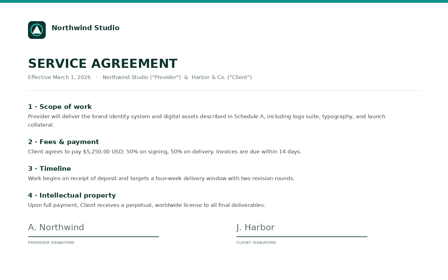 Contract Studio - example output