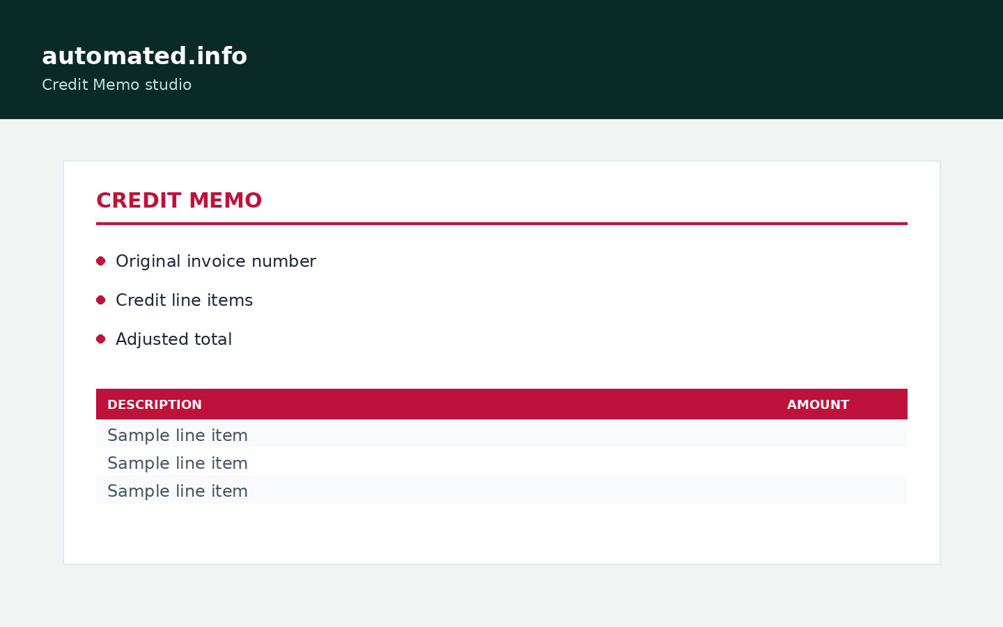 Credit memo studio - example output