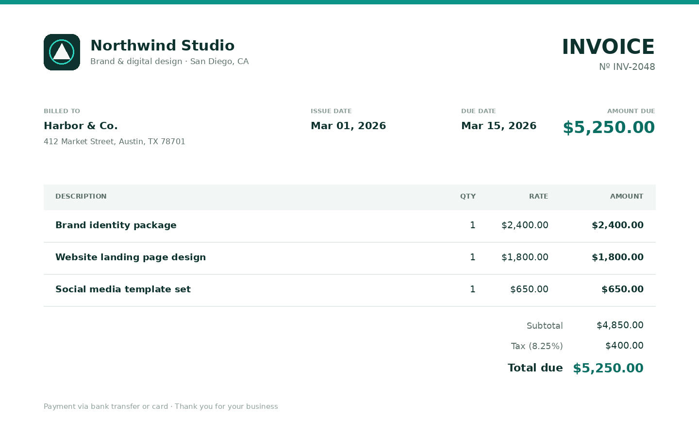 Invoice studio - example output