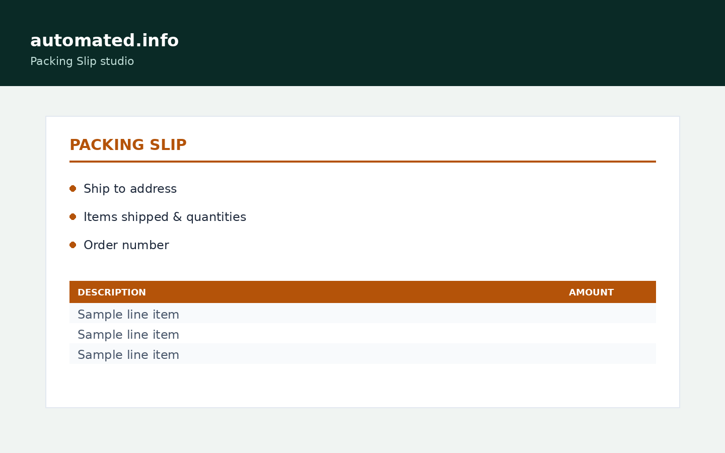 Packing slip studio - example output