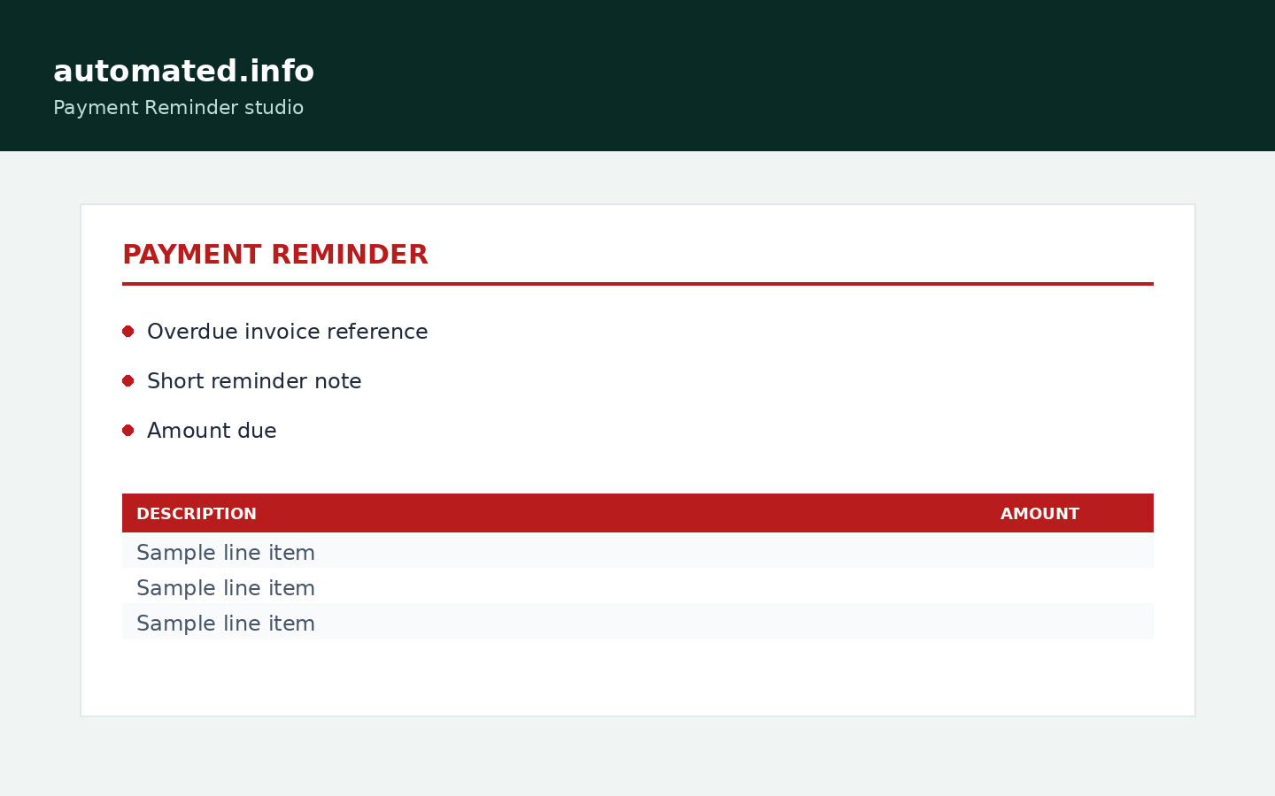 Payment reminder studio - example output