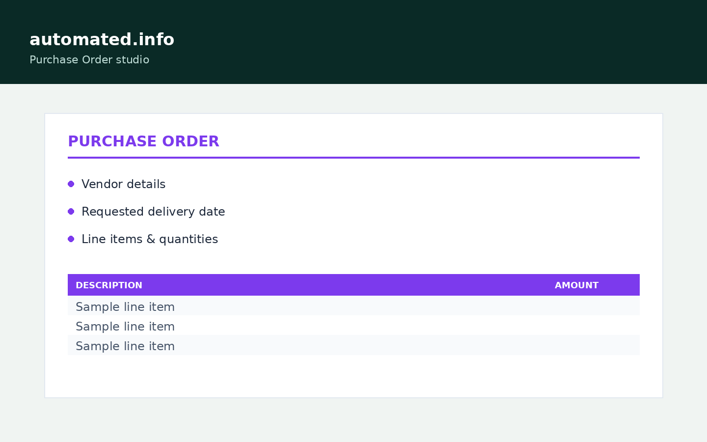 Purchase order studio - example output
